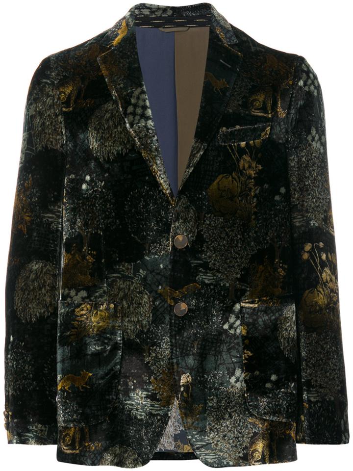 Etro Forest Scene Velvet Blazer - Blue