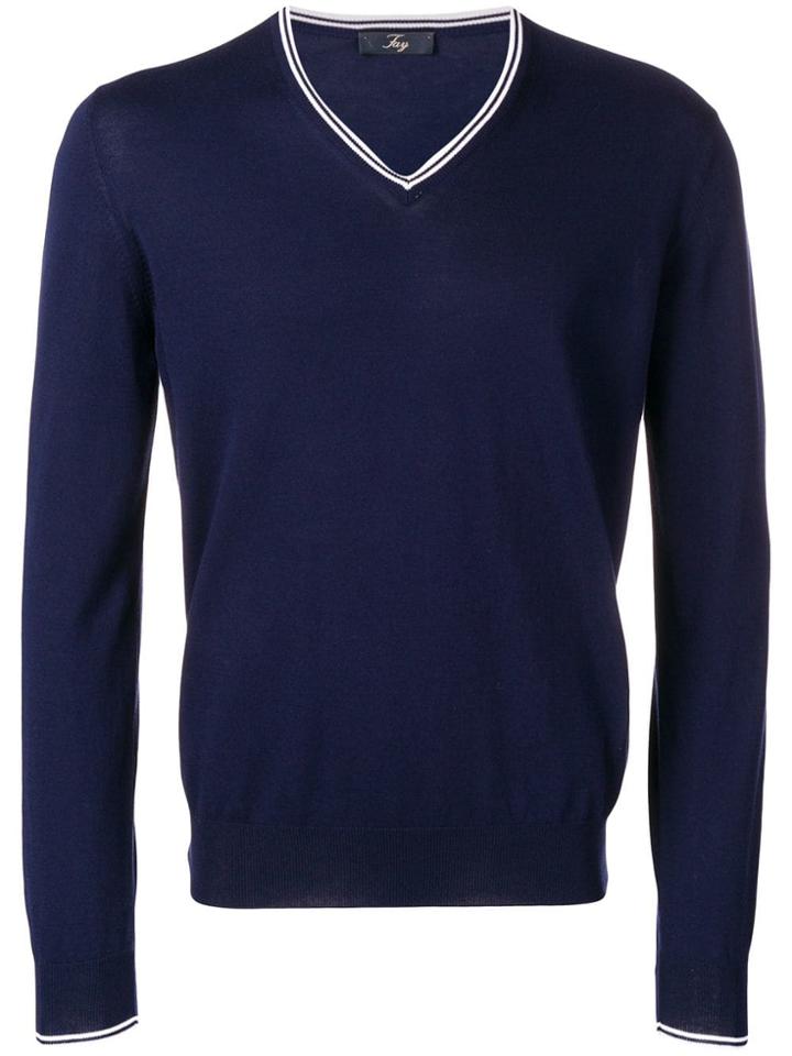 Fay Contrasting V-neck Sweater - Blue