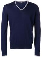 Fay Contrasting V-neck Sweater - Blue