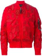 Marcelo Burlon County Of Milan Patch Detailed Bomber Jacket, Men's, Size: Small, Red, Nylon/polyester