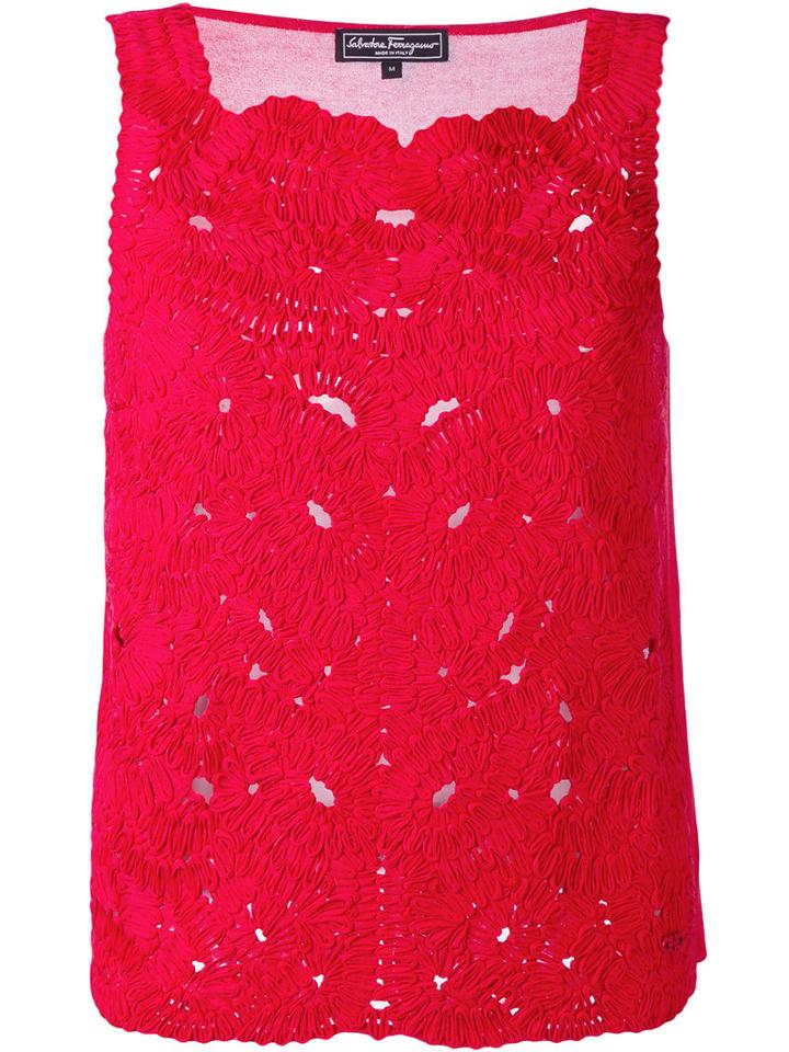 Salvatore Ferragamo - Lace Embroidery Top - Women - Cotton/viscose - M, Red, Cotton/viscose