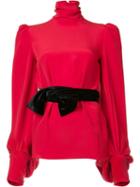 Hillier Bartley Belted High Neck Blouse, Women's, Size: 8, Red, Silk