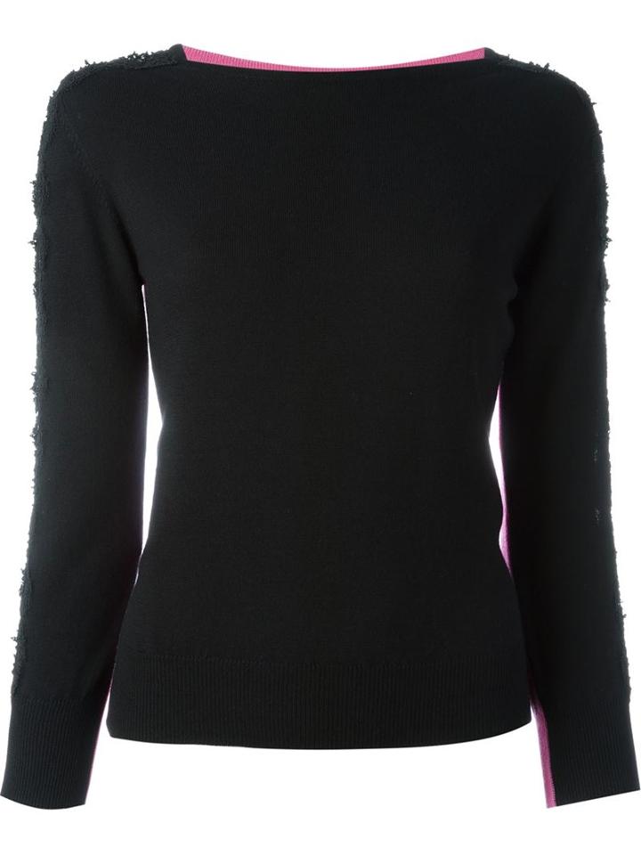 Oscar De La Renta Sheer Long Sleeves Blouse, Women's, Size: Small, Black, Virgin Wool
