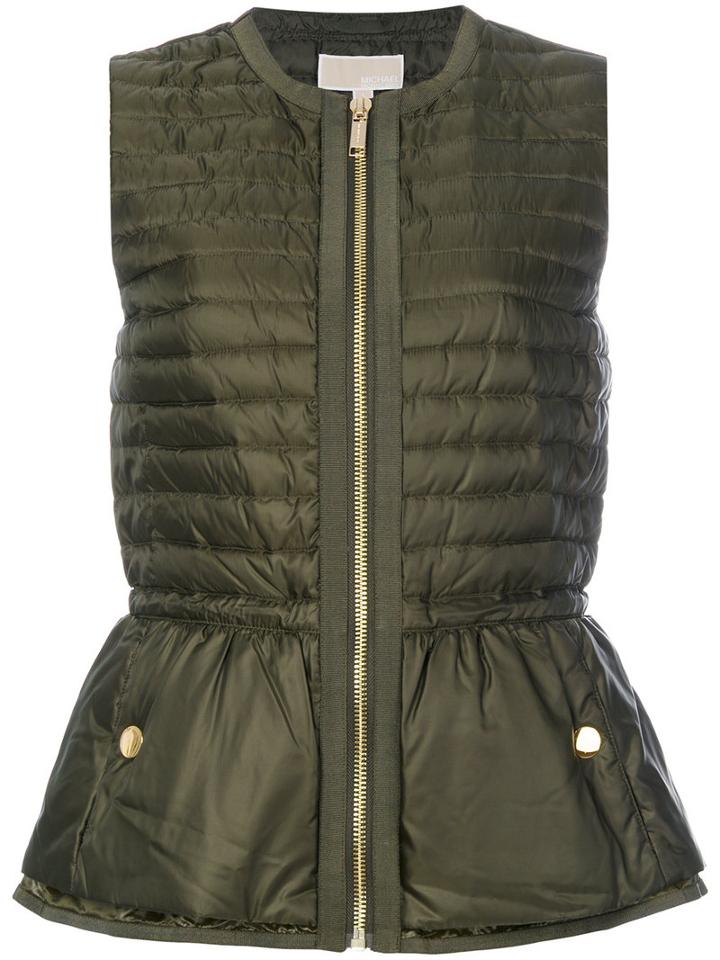 Michael Michael Kors - Feather Down Padded Peplum Gilet - Women - Feather Down/polyester - Xs, Green, Feather Down/polyester