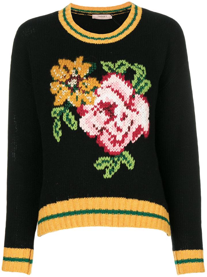 Twin-set Floral Intarsia Jumper - Black