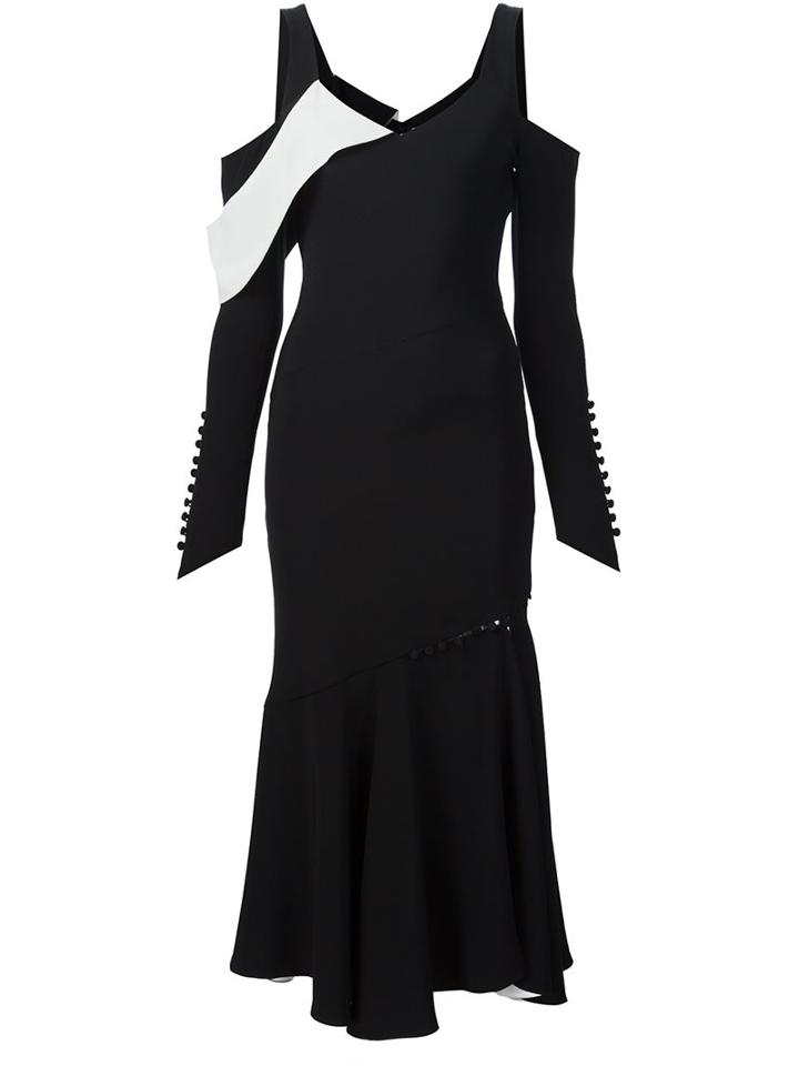 Prabal Gurung Button Detail Cold Shoulder Dress