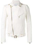 Pierre Balmain - Belted Biker Jacket - Men - Cotton/linen/flax/viscose - 50, White, Cotton/linen/flax/viscose