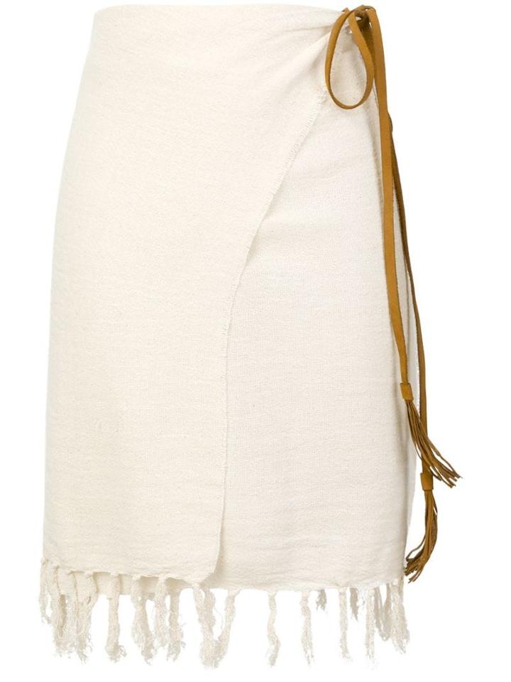Caravana Pareo Wrap Skirt With Fringe - White