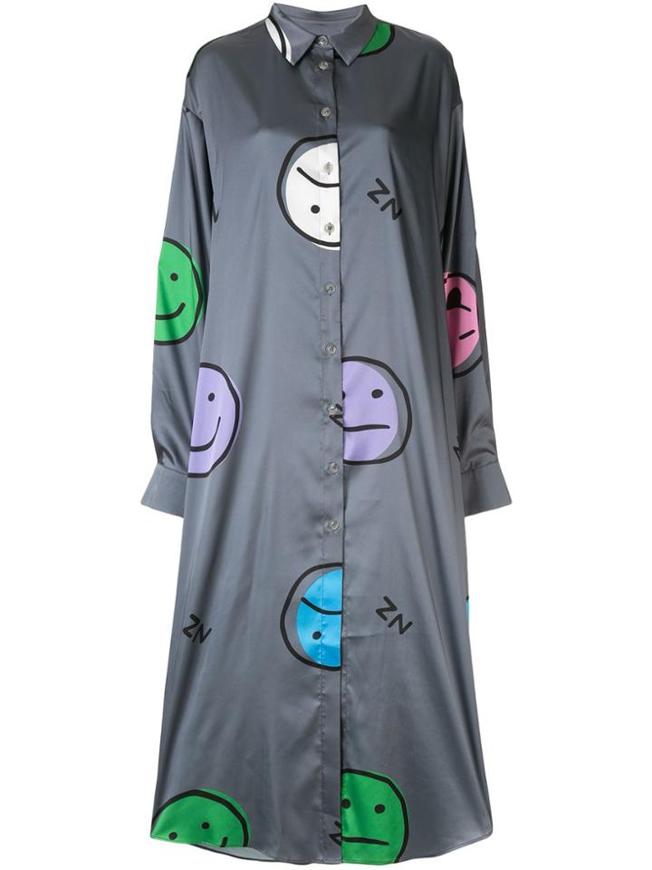 Natasha Zinko Dark Grey Printed Emoji Ls Maxi Shirt Dress