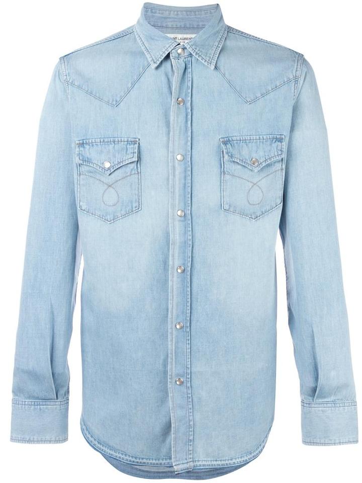 Saint Laurent Flap Pockets Shirt, Men's, Size: Xl, Blue, Cotton/linen/flax