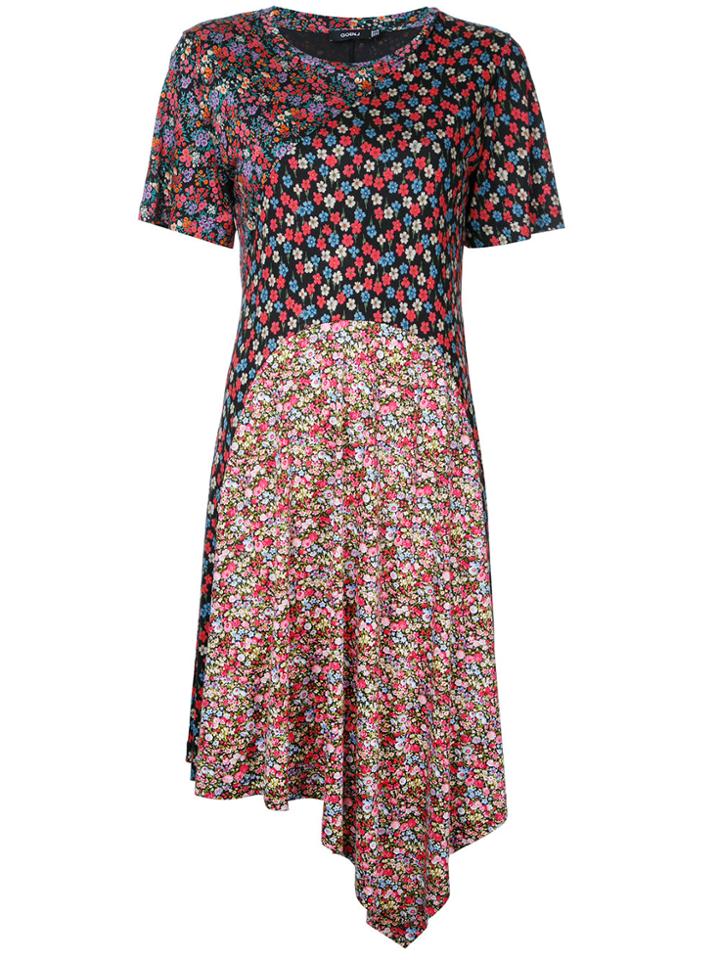 Goen.j Floral Asymmetric Hem Dress - Black