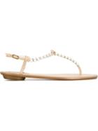 René Caovilla Embellished Thong Sandals, Women's, Size: 41, Nude/neutrals, Leather