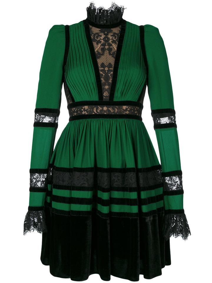 Elie Saab - Lace Panelled Dress - Women - Silk/cotton/polyamide/polyimide - 38, Green, Silk/cotton/polyamide/polyimide
