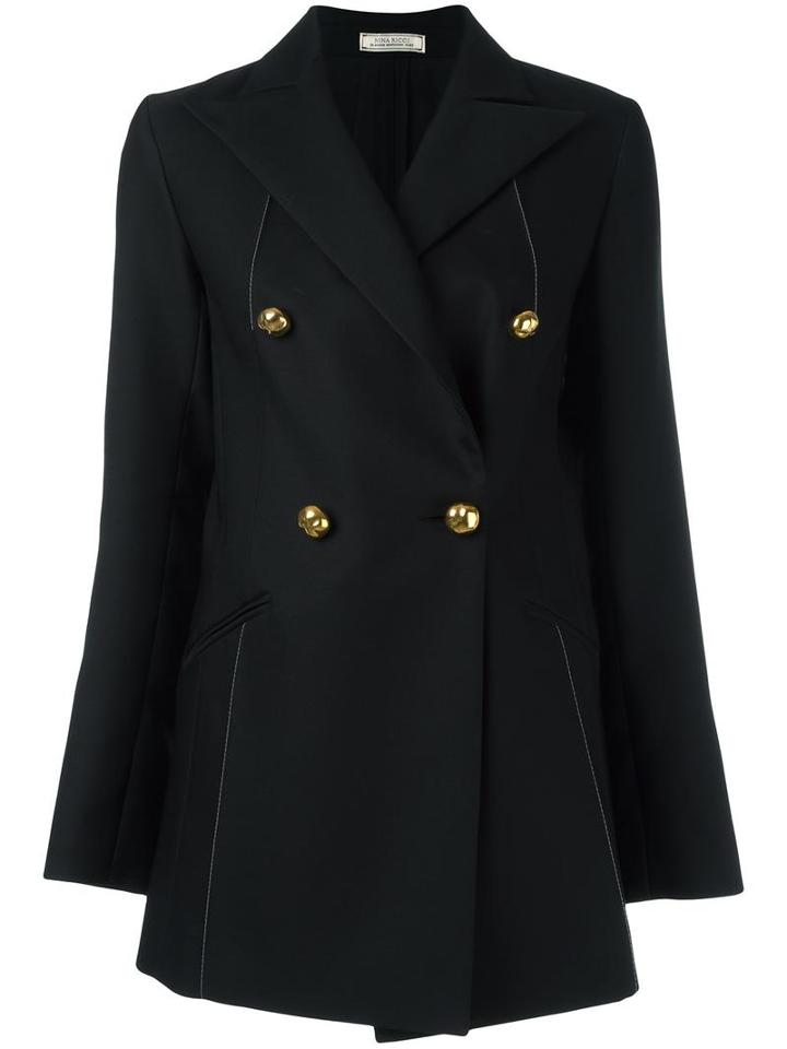 Nina Ricci Peaked Lapel Tied Blazer, Women's, Size: 36, Black, Wool/silk/cotton