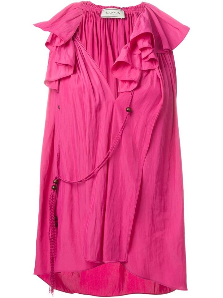 Lanvin Ruffled Collar Top, Women's, Size: 36, Pink/purple, Cotton/polyester