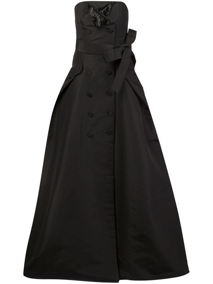 Carolina Herrera Button Detailing Strapless Gown, Women's, Size: 6, Black, Silk
