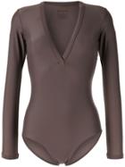 Matteau Long-sleeved V-neck Swimsuit - Brown