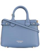 Burberry The Small Banner In Leather And House Check - Blue