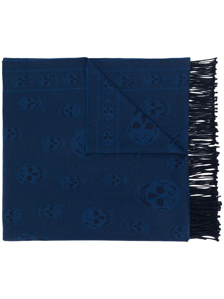 Alexander Mcqueen Embroidered Skull Scarf - Blue