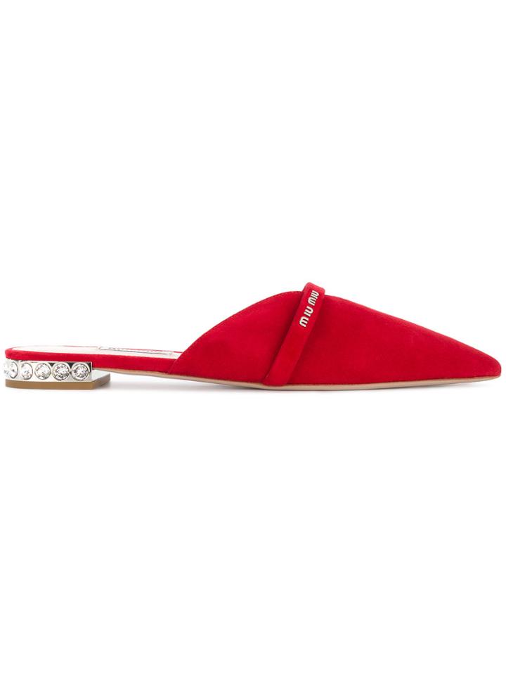 Miu Miu Embellished Pointed Mules - Red