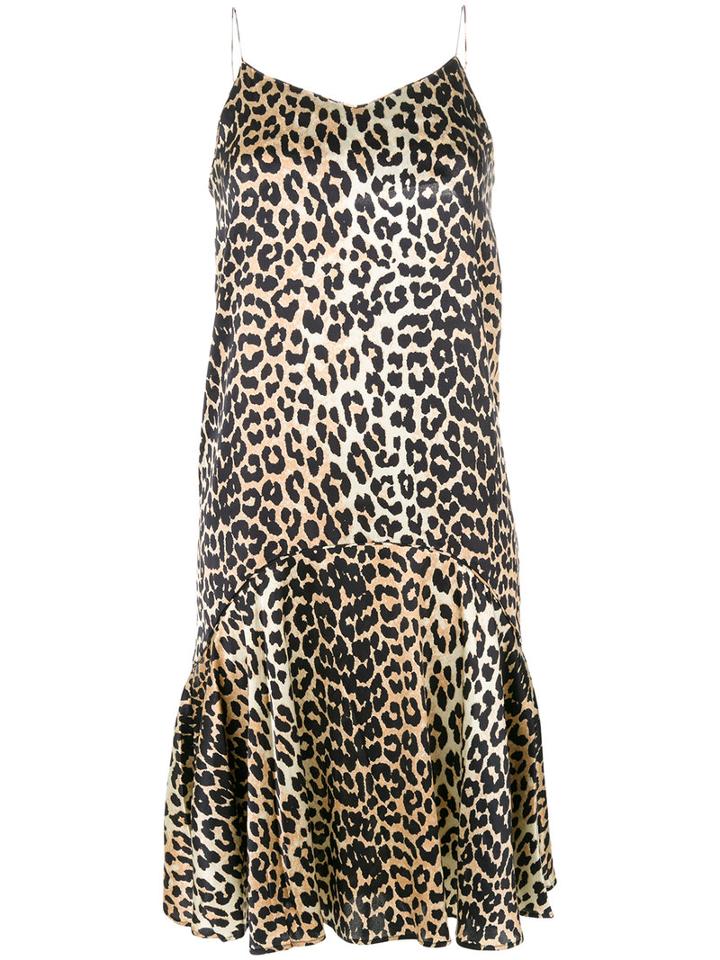 Ganni - Leopard Print Flared Dress - Women - Silk/polyester - 36, Black, Silk/polyester