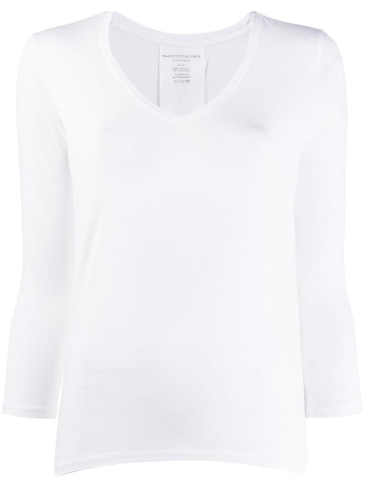 Majestic Filatures Button Detail Jersey Top - White