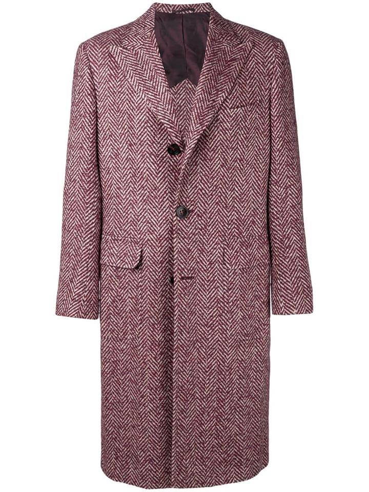 Kiton Single Breasted Chevron Coat - Red