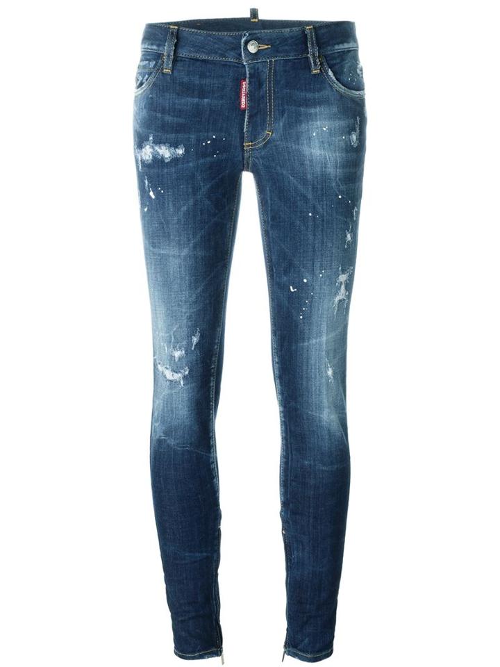 Dsquared2 Skinny Mid Rise Jeans, Women's, Size: 40, Blue, Cotton/spandex/elastane/polyester