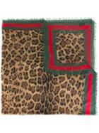 Gucci Leopard Print Scarf With Web - Nude & Neutrals