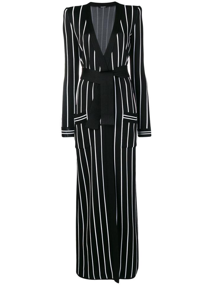 Balmain Long Striped Cardigan - Black