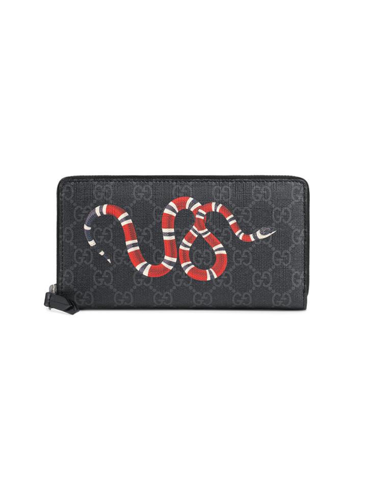 Gucci Kingsnake Print Gg Supreme Zip Around Wallet - Black