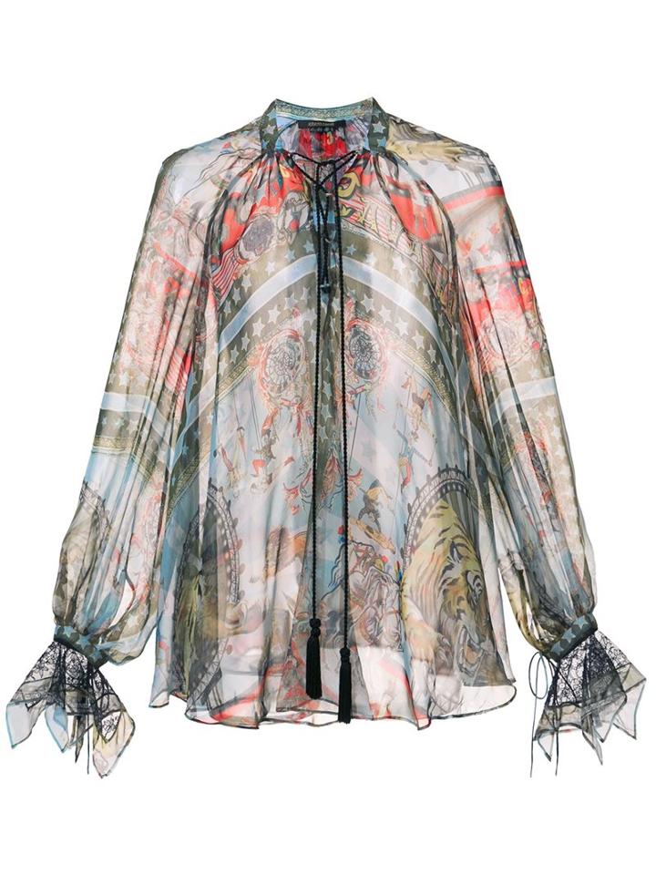 Roberto Cavalli Printed Drawstring Blouse, Women's, Size: 42, Blue, Silk/polyamide/viscose