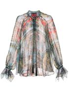 Roberto Cavalli Printed Drawstring Blouse, Women's, Size: 42, Blue, Silk/polyamide/viscose