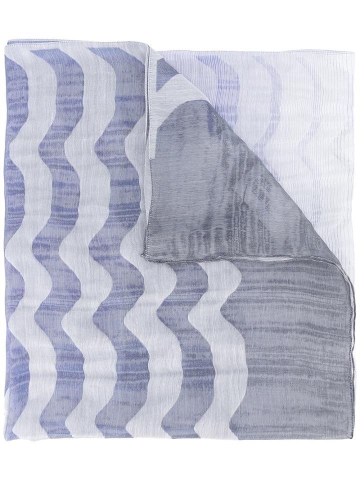 Armani Collezioni - Patterned Scarf - Women - Silk/ramie/acetate - One Size, Blue, Silk/ramie/acetate