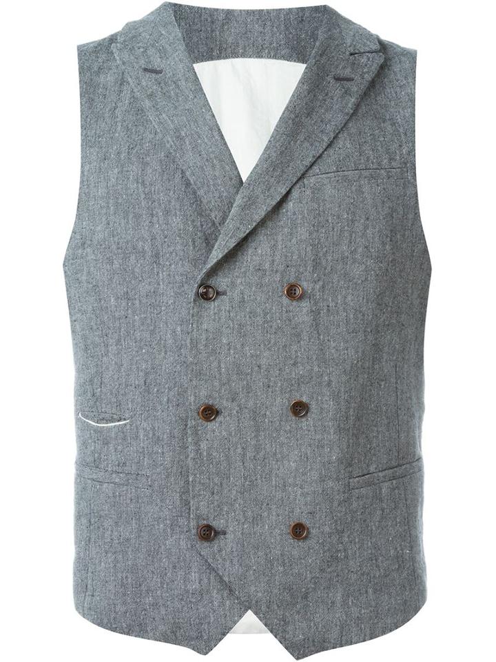 Al Duca D'aosta 1902 Double Breasted Waistcoat, Men's, Size: 52, Grey, Linen/flax/cotton