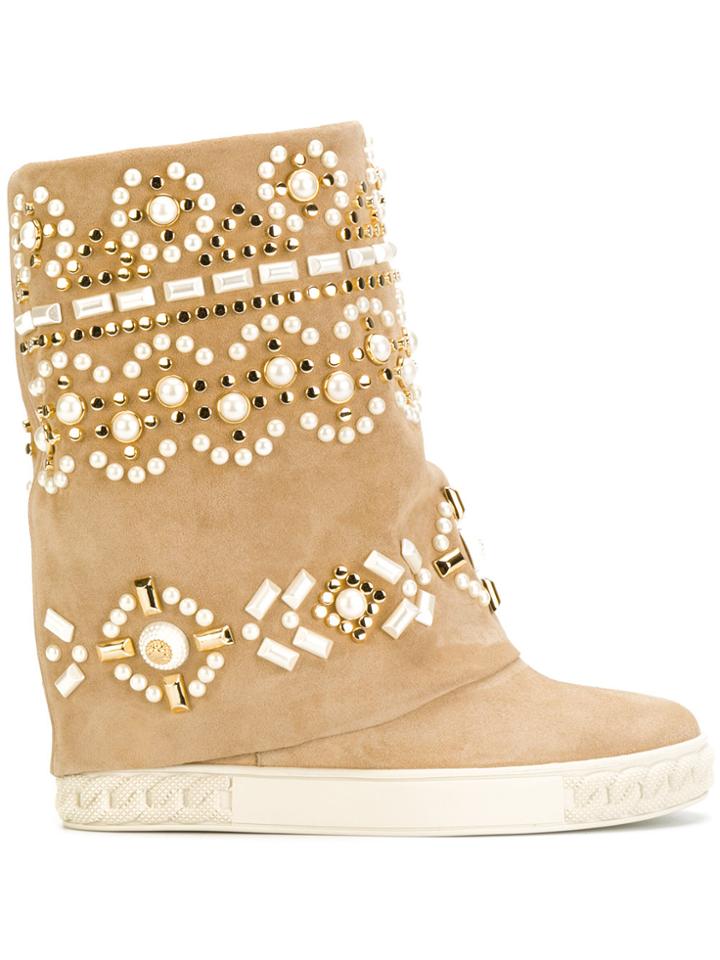 Casadei Embellished Chaucer Boots - Nude & Neutrals