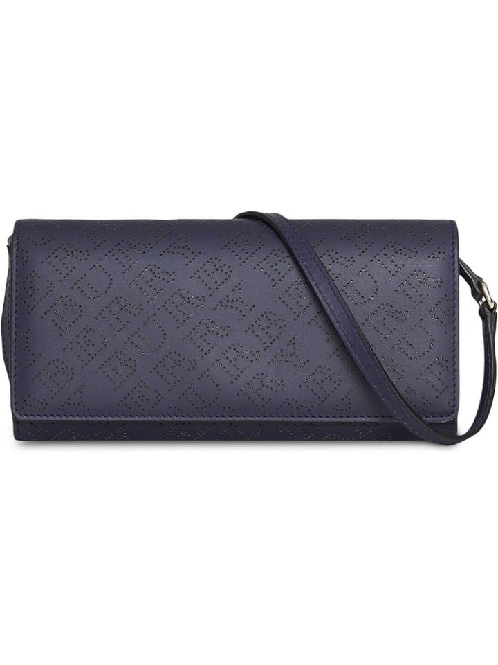 Burberry Perforated Logo Leather Wallet With Detachable Strap - Blue
