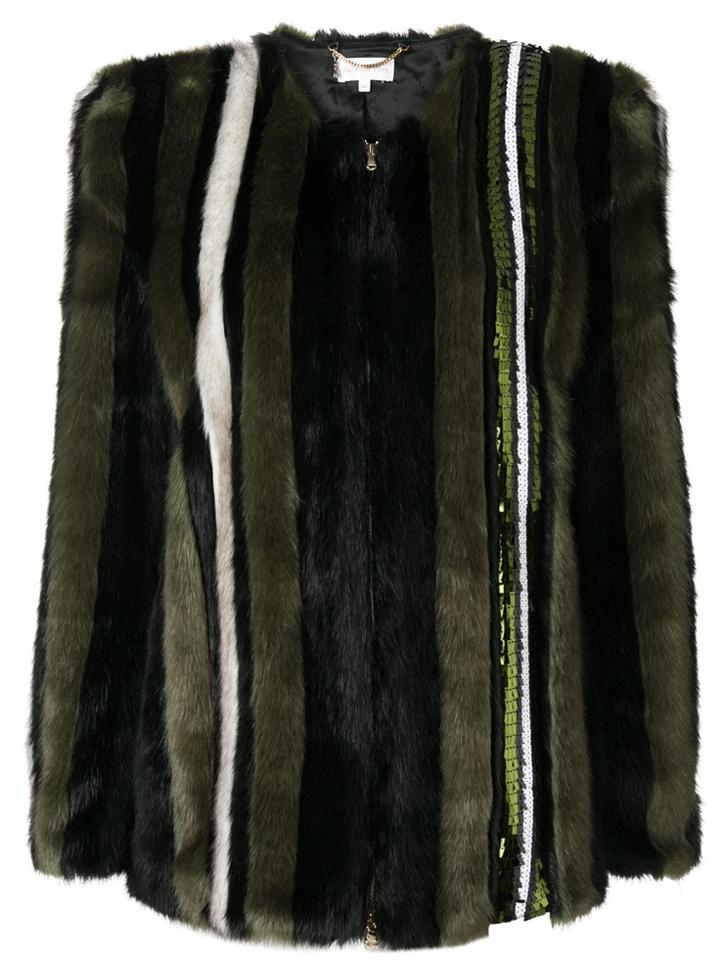 Patrizia Pepe Sequin-embellished Faux Fur Jacket - Black