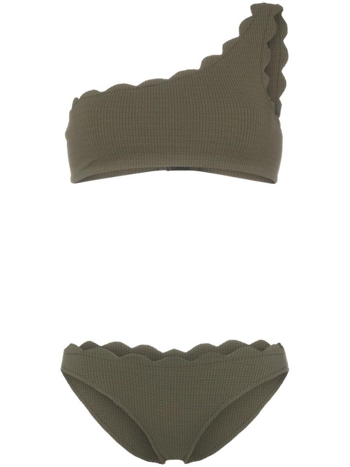 Marysia Santa Barbara Scallop Trim One Shoulder Bikini Set - Green