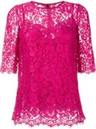 Dolce & Gabbana Floral Lace Top, Women's, Size: 40, Pink/purple, Cotton/viscose/polyamide/polyamide