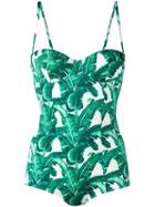Dolce & Gabbana Banana Leaf Print Swimsuit, Women's, Size: 1, Green, Polyamide/spandex/elastane/polyester/polyurethane