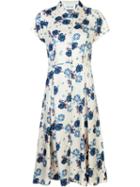 Michel Klein Floral Print Buttoned Dress, Size: 42, White, Silk