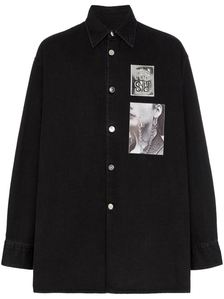 Raf Simons Logo Print Oversized Cotton Shirt - Black