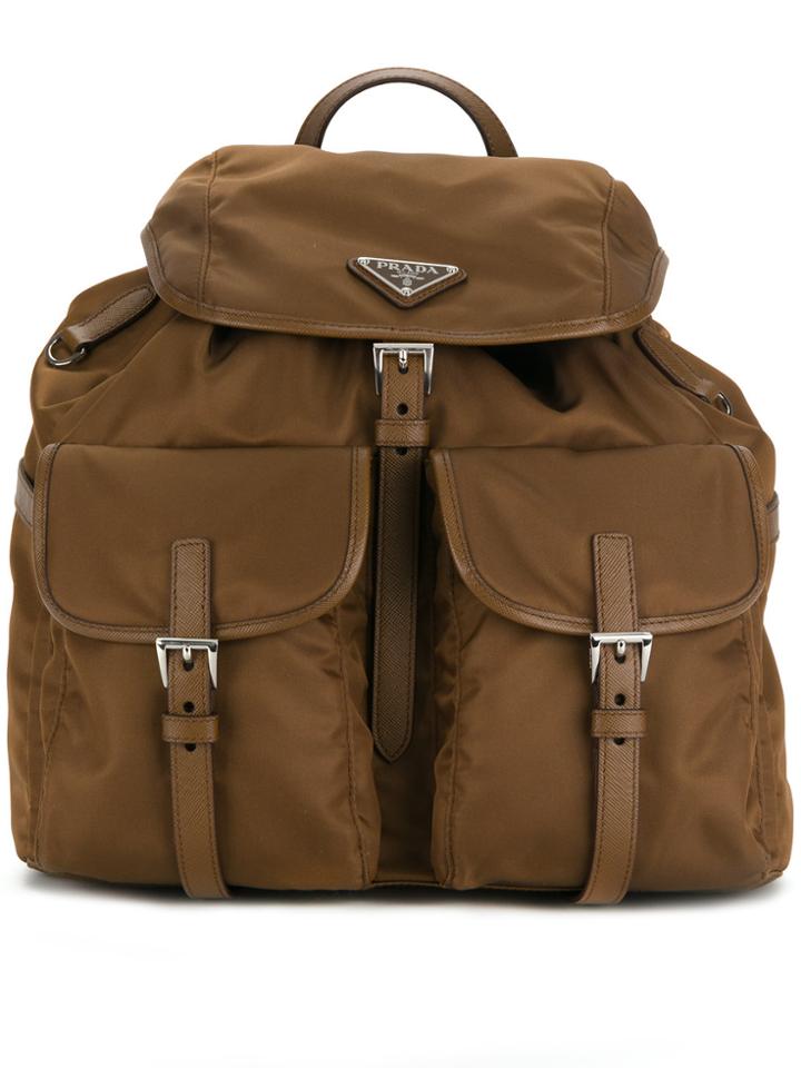 Prada Logo Plaque Backpack - Brown