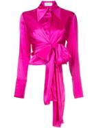16arlington Cropped Tie Front Shirt - Pink