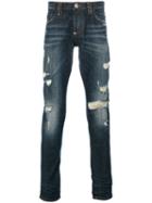 Philipp Plein - Striped Knitted Sweater - Men - Cotton/polyester/spandex/elastane - 33, Blue, Cotton/polyester/spandex/elastane