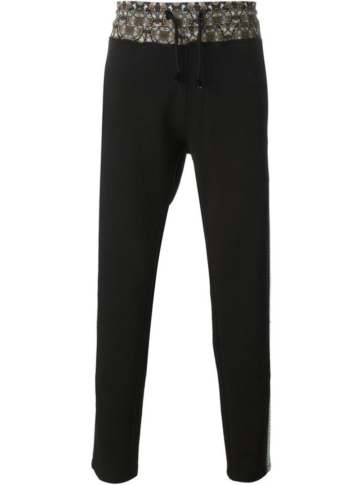 Just Cavalli Geometric Print Detail Pants, Men's, Size: Large, Black, Cotton