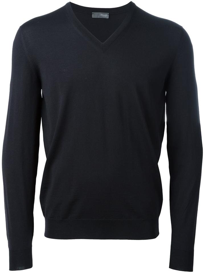 Drumohr V Neck Fine Knit Jumper, Men's, Size: 54, Black, Merino