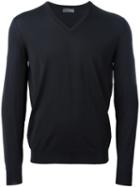 Drumohr V Neck Fine Knit Jumper, Men's, Size: 54, Black, Merino