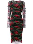 Dolce & Gabbana Rose Print Ruched Dress - Multicolour